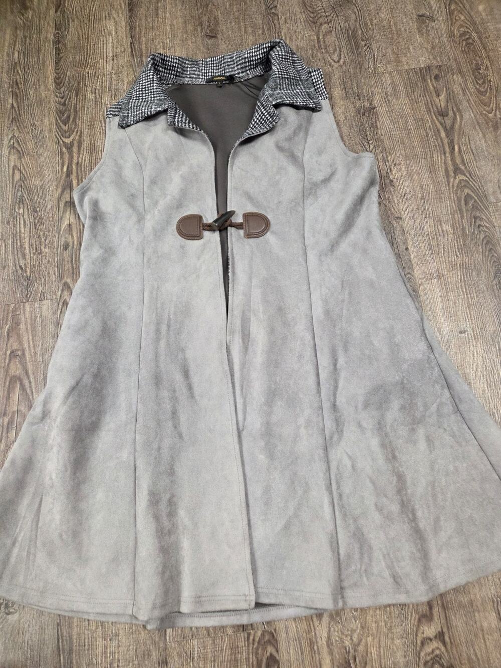 Radzoli grey ultra suede duster vest Cardigan Sleeveless Size XL